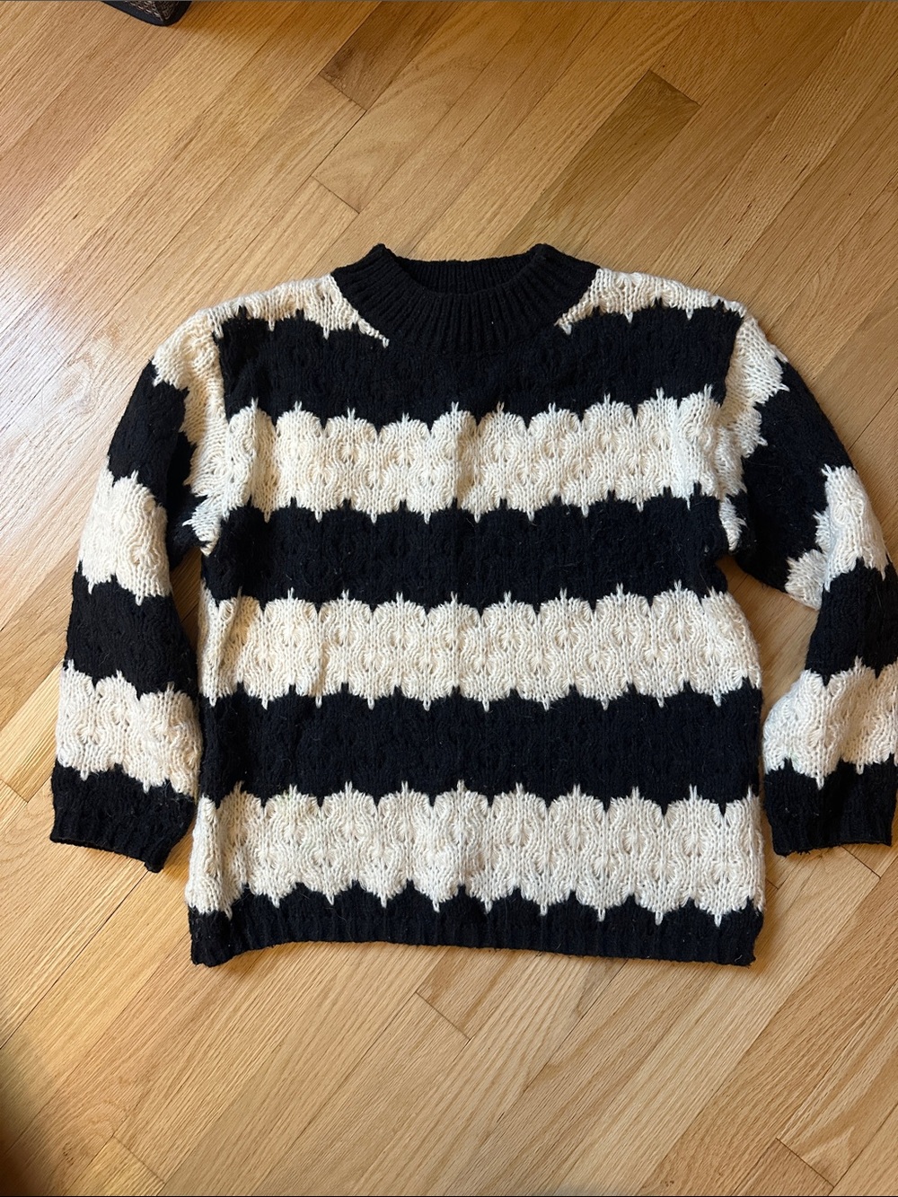 Line & Dot Black and Cream Striped Crewneck Sweater
